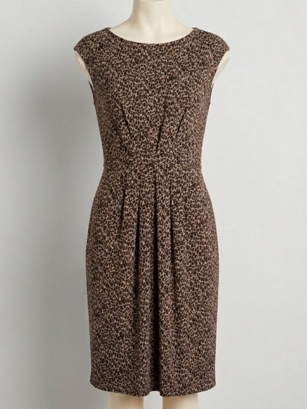 Talbots Animal Print Stretch Pleated Sheath Dress Women Size Small Sleeveless